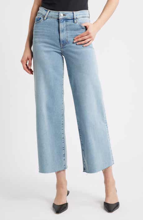Le Slim Palazzo Raw Hem High Waist Crop Wide Leg Jeans