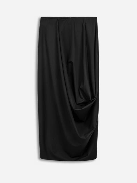 Draped Pleat Detail Midi Skirt