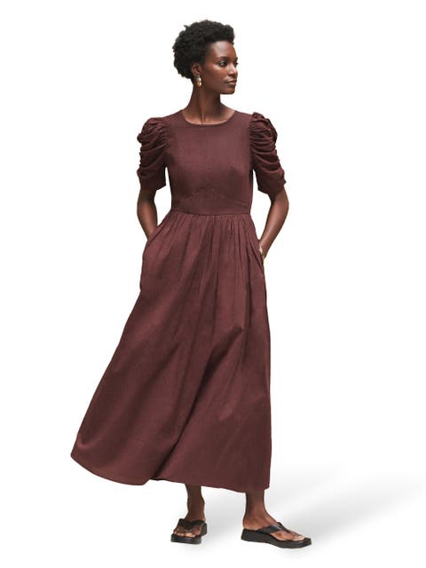 Cotton Puff Sleeve Midi Dress