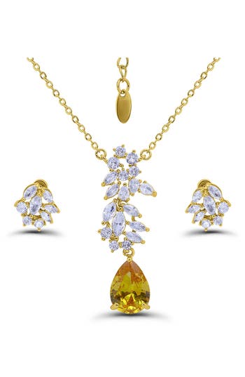 Christian Siriano Pear Cluster Pendant Necklace & Drop Earrings Set In Gold