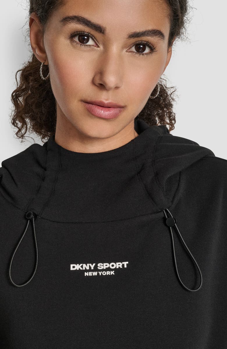 DKNY Cotton Blend Bungee Hoodie, Alternate, color, Black