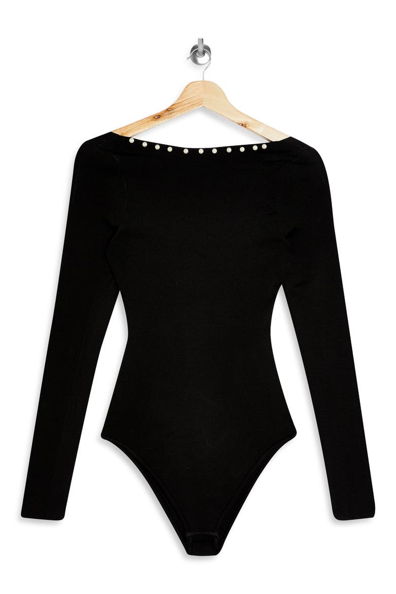 Pearly Knit Bodysuit, Alternate, color, BLACK