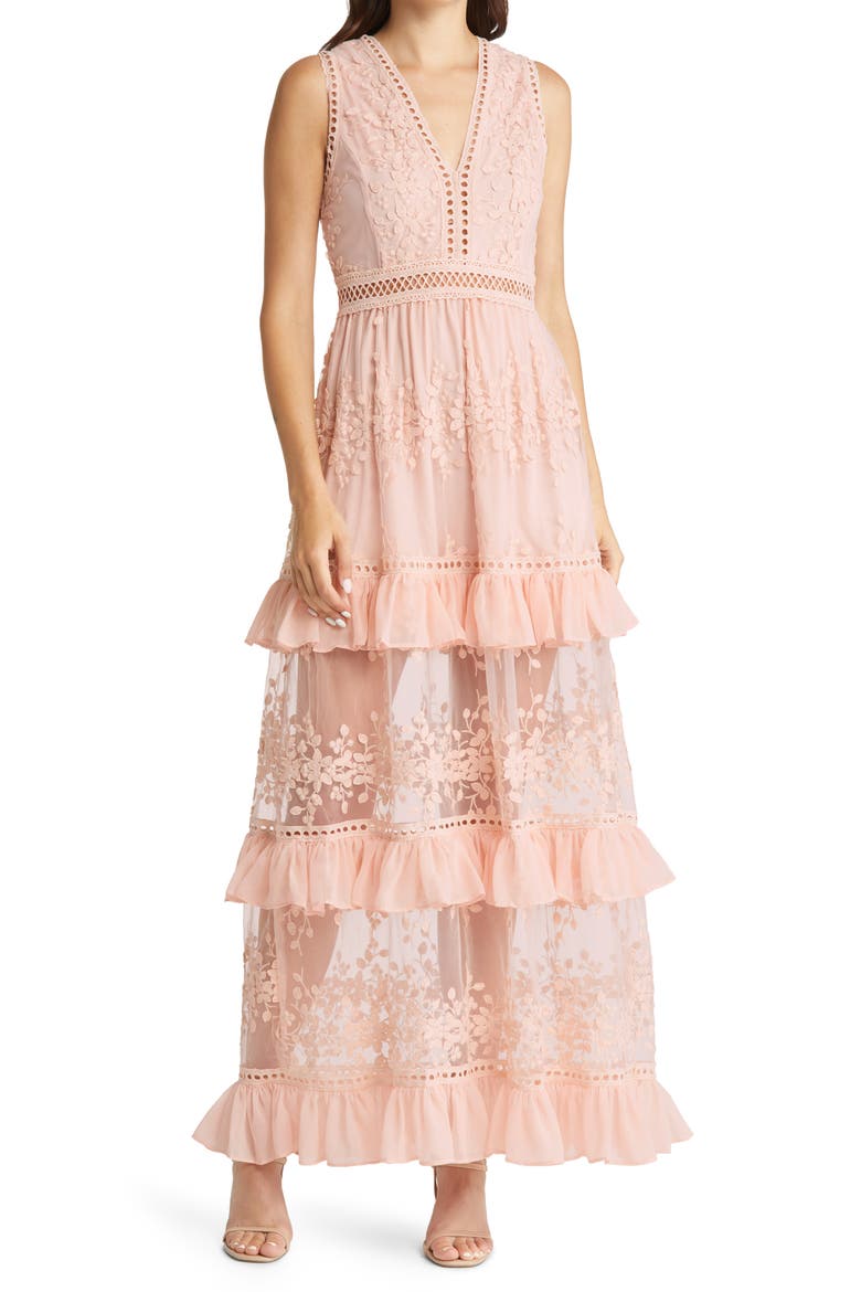 Garden Dreams Lace Tiered Maxi Dress, Main, color, BLUSH