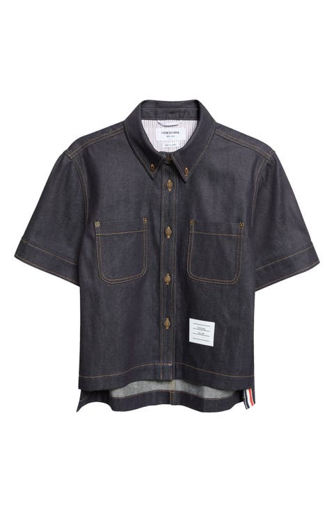 Short Sleeve Denim Button-Down Shirt