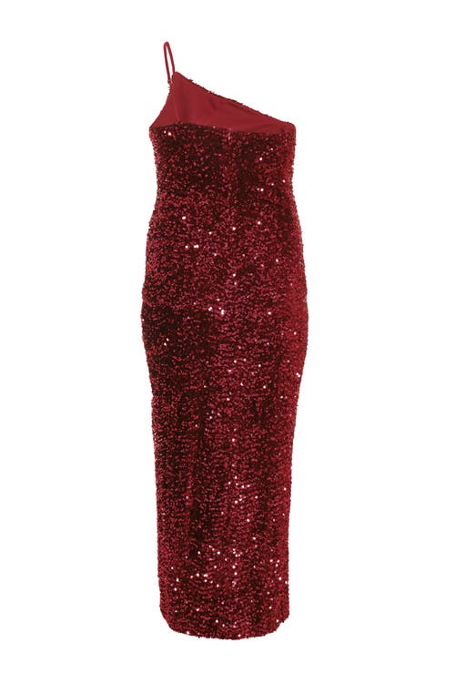 Quiz One Shoulder Cut Out Sequin Maxi Dress In Berry