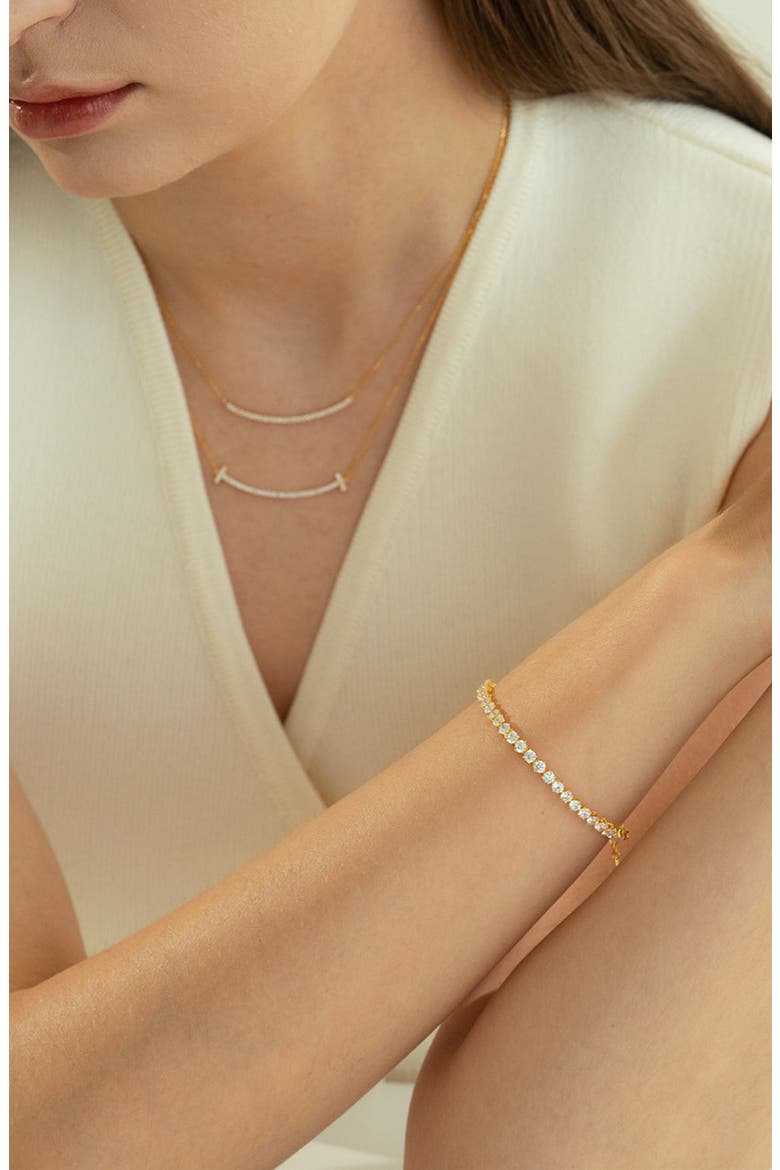 Sterling Silver 18k Gold Plated Sylvia Necklace Classic Minimal Crystal, Alternate, color, Gold