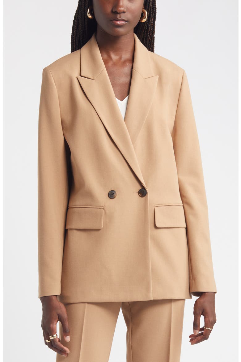 Double Breasted Peak Lapel Blazer, Alternate, color, CAMEL