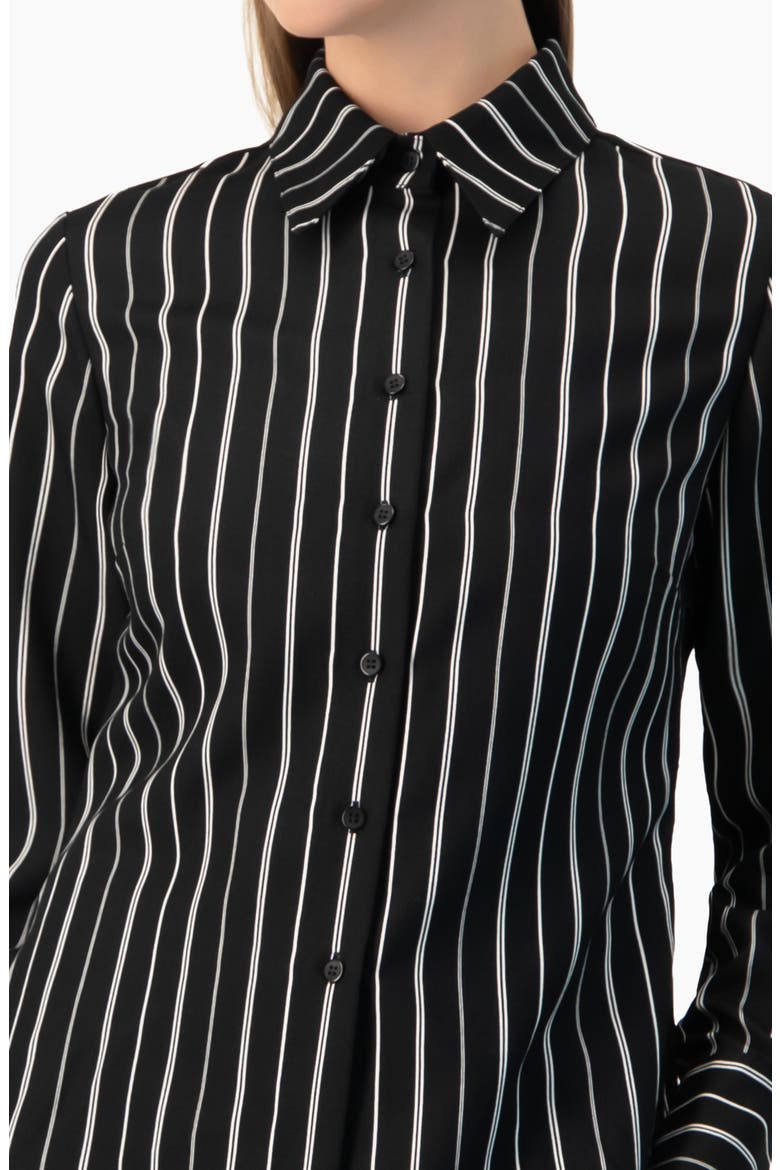 Pinstripe Fitted Long-Sleeve Button-Front Shirt, Alternate, color, Black
