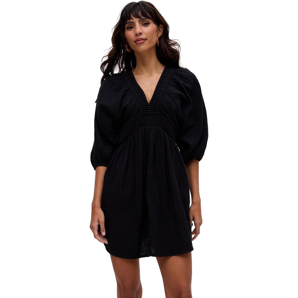 Raffya Soipoi Ruched V-neck Mini Dress In Black