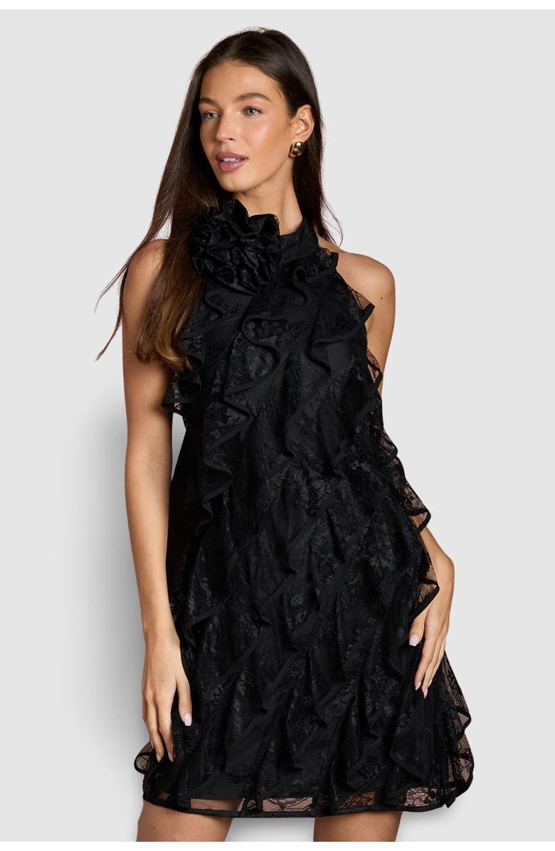 Coast Lace Frill Mini Dress, Main, color, Black