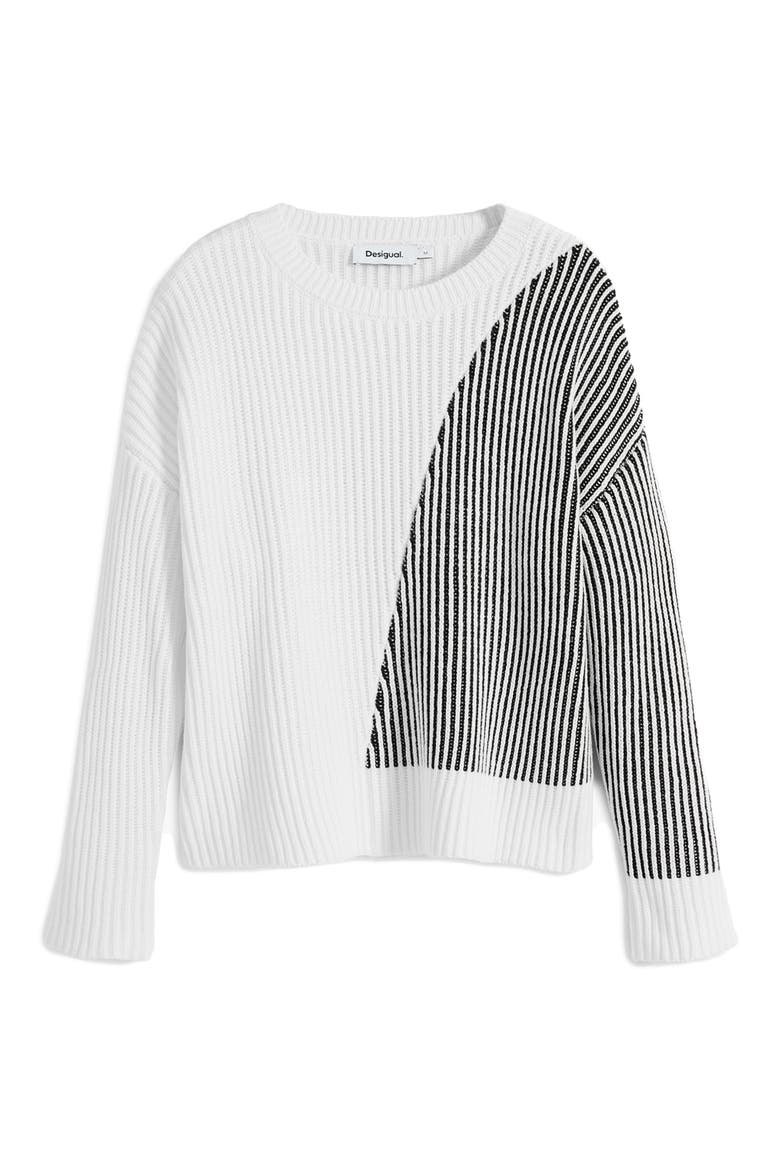 Stripe Crewneck Cotton Blend Sweater, Alternate, color, OFF WHITE