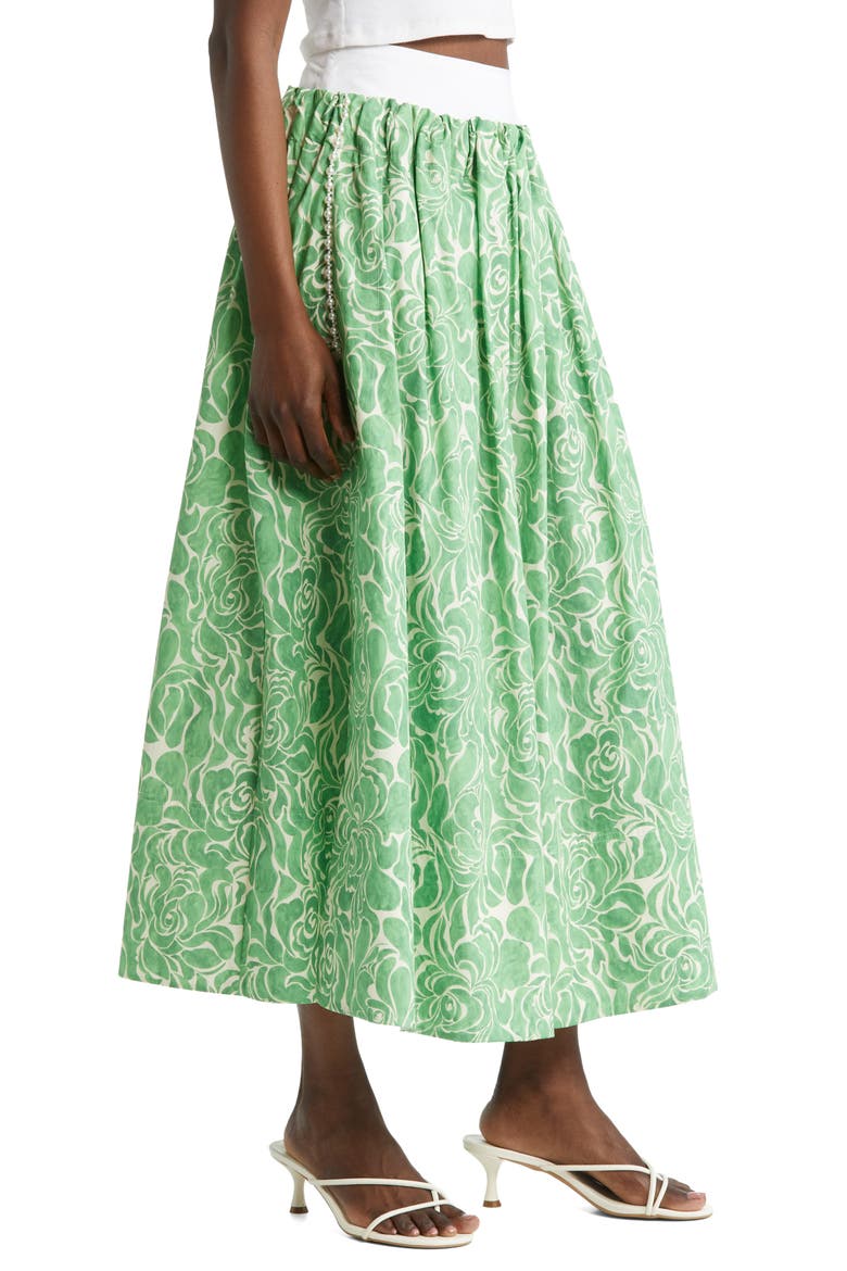 Almost Kelly Floral Print Cotton Maxi Skirt, Alternate, color, EMERALD BUDS
