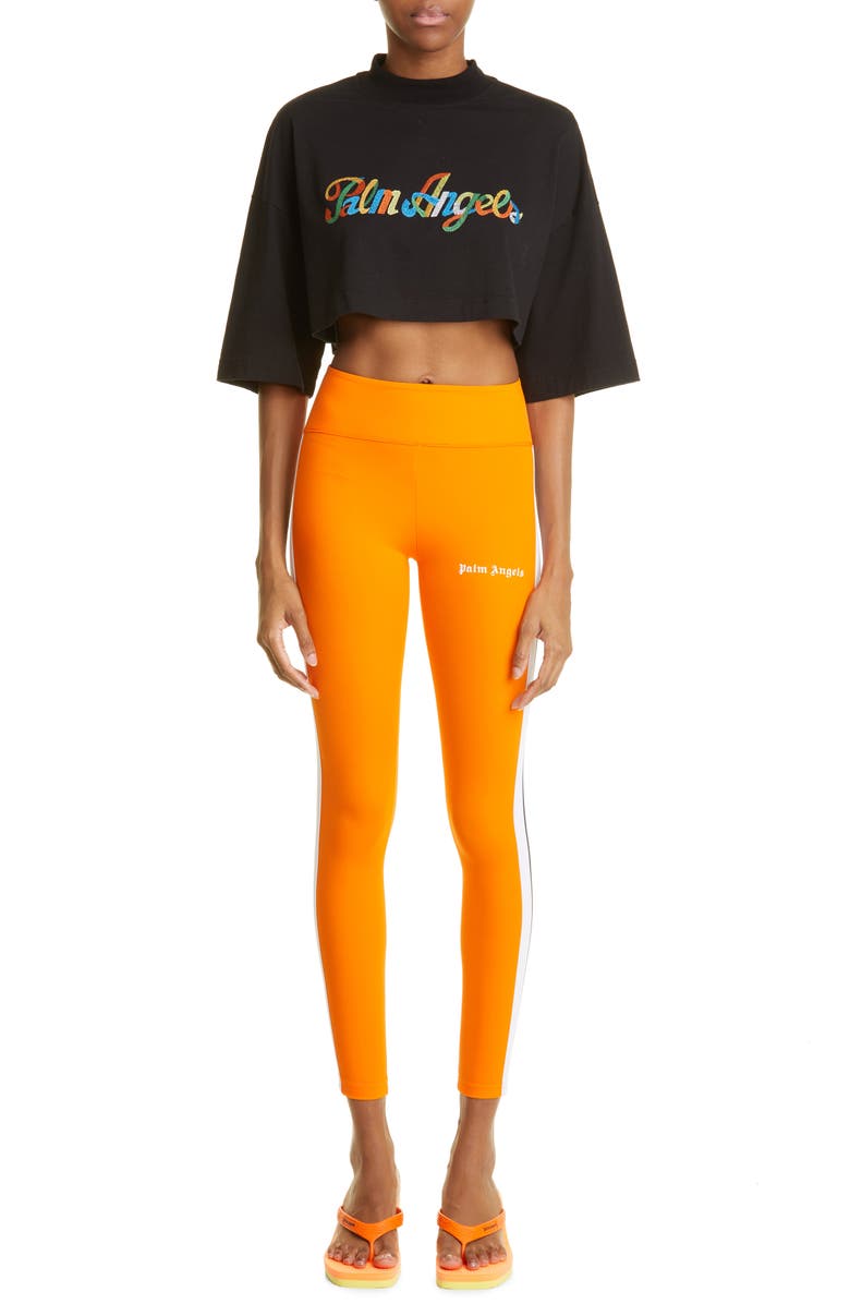 Palm Angels Embroidered Rainbow Crop Cotton Logo Tee, Alternate, color, 