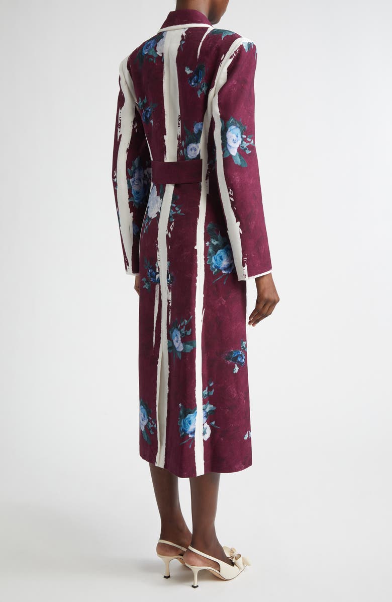 Erdem Abstract Rose Print Double Breasted Hourglass Coat, Alternate, color, Abstract Rose Mulberry Red