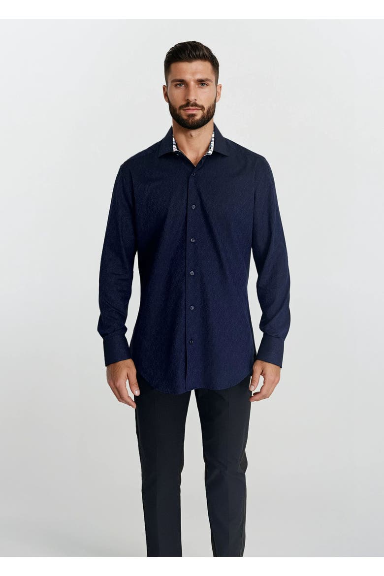 Harbor Jacquard Button-Up Shirt, Alternate, color, Navy Blue
