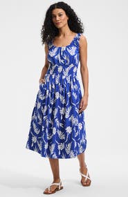 Lands' End Sleeveless Poplin Smocked Midi Dress