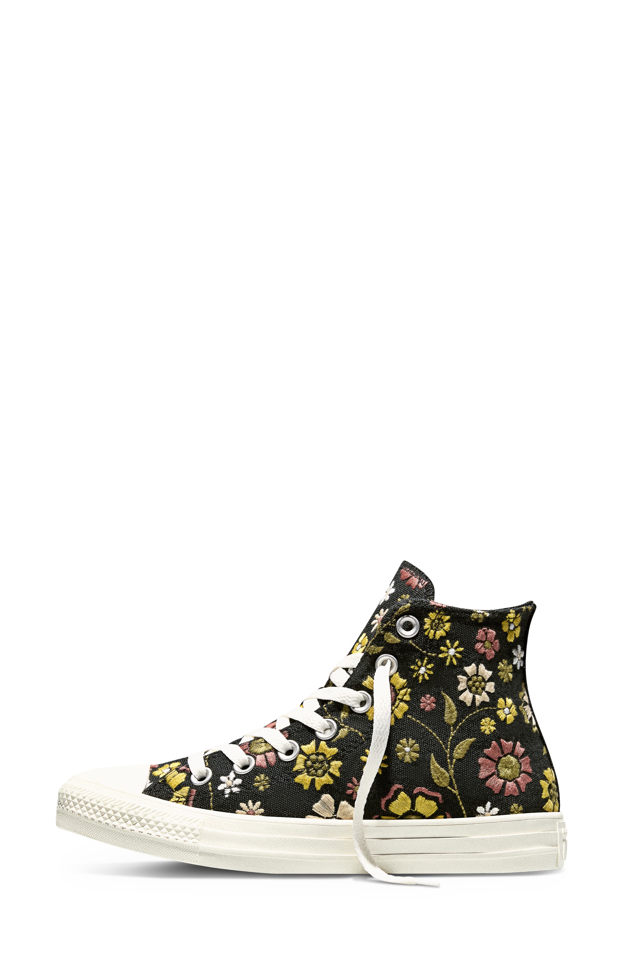 Converse Gender Inclusive Chuck Taylor All Star Floral Embroidered Canvas High Top Sneaker, Alternate, color, Black/ In The Weeds/ Hay Day
