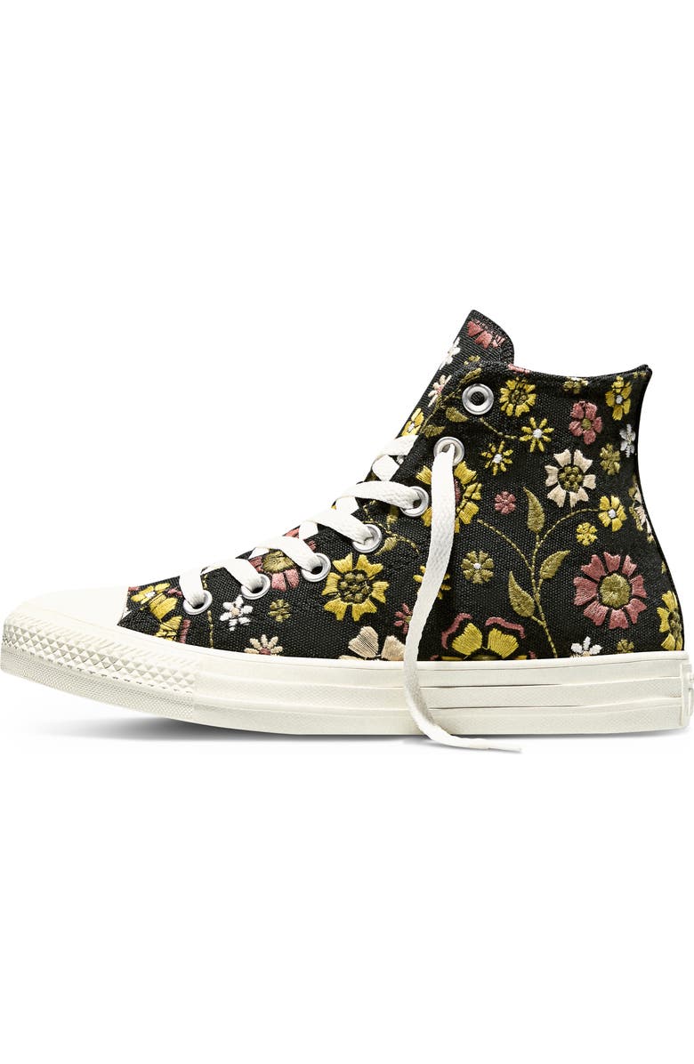 Converse Gender Inclusive Chuck Taylor All Star Floral Embroidered Canvas High Top Sneaker, Alternate, color, Black/ In The Weeds/ Hay Day