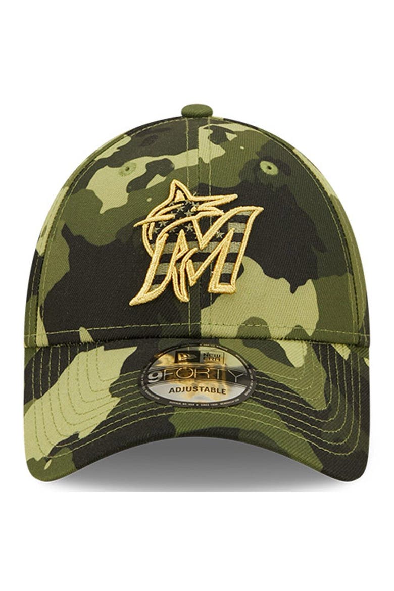 Men's New Era Camo Miami Marlins 2022 Armed Forces Day 9FORTY Snapback Adjustable Hat, Alternate, color, Camo