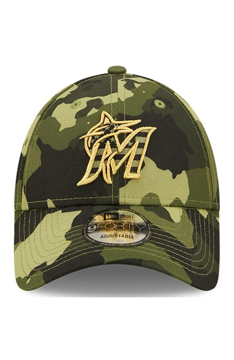 New Era Men's New Era Camo Miami Marlins 2022 Armed Forces Day 9FORTY Snapback Adjustable Hat, Alternate, color, 