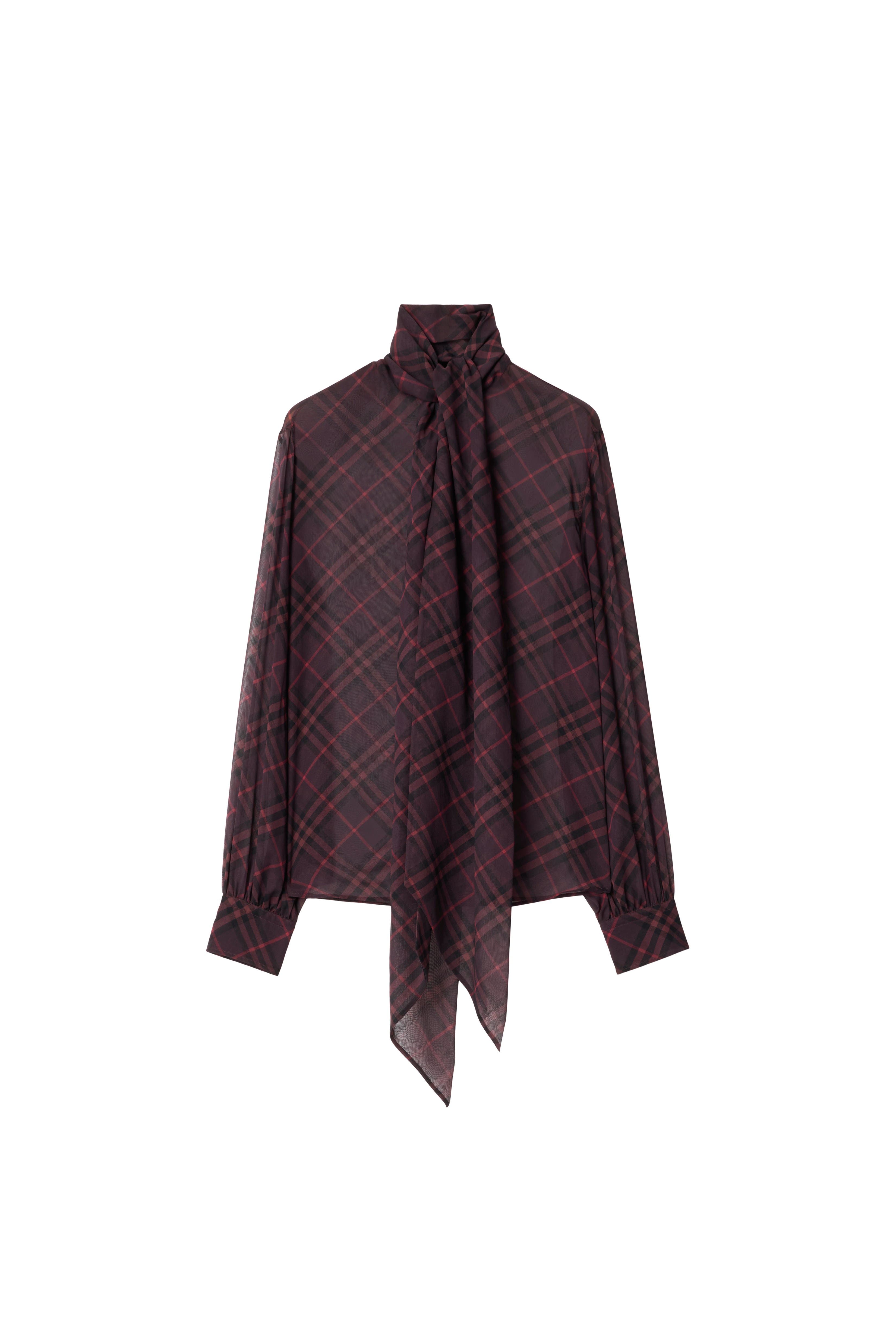 Check Silk Scarf Blouse - image 2