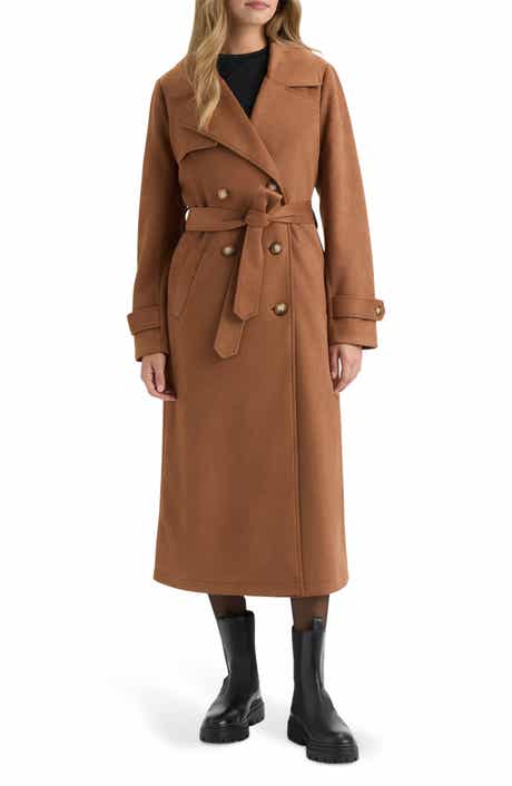 NVLT Faux Suede Belted Double Breasted Trench Coat