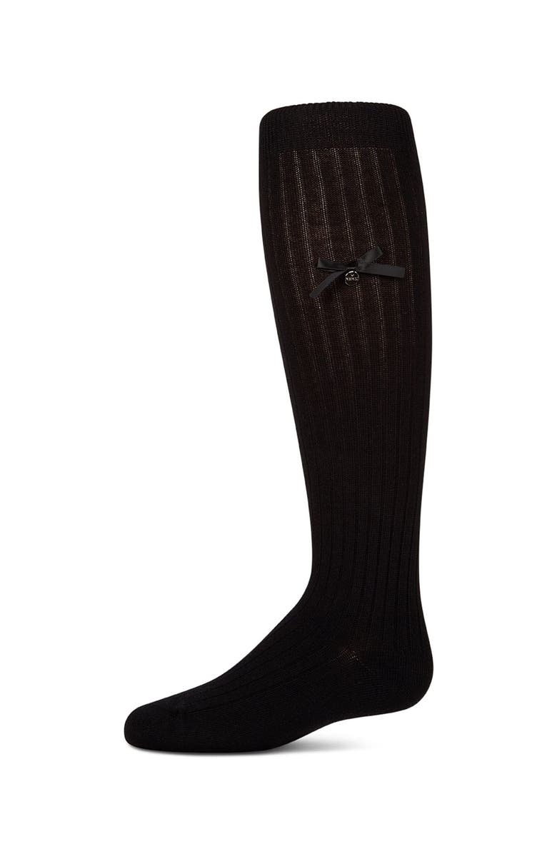 MeMoi Fancy Logo and Bow Trimmed Knee Sock, Main, color, Black