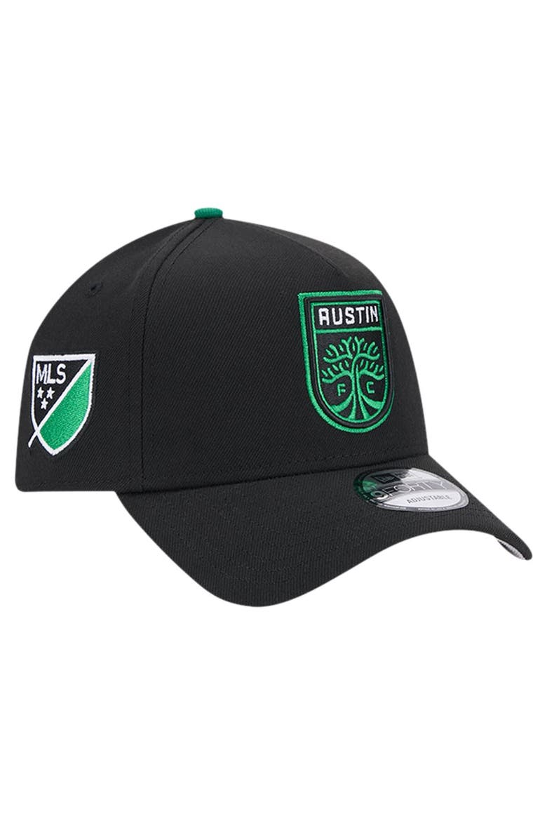 Men's New Era Black Austin FC 2024 Kick Off Collection 9FORTY A-Frame Adjustable Hat, Main, color, Black