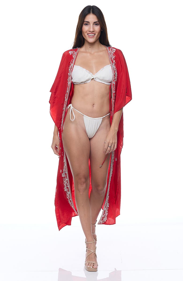 RANEES Embellished Longline Duster, Alternate, color, Red