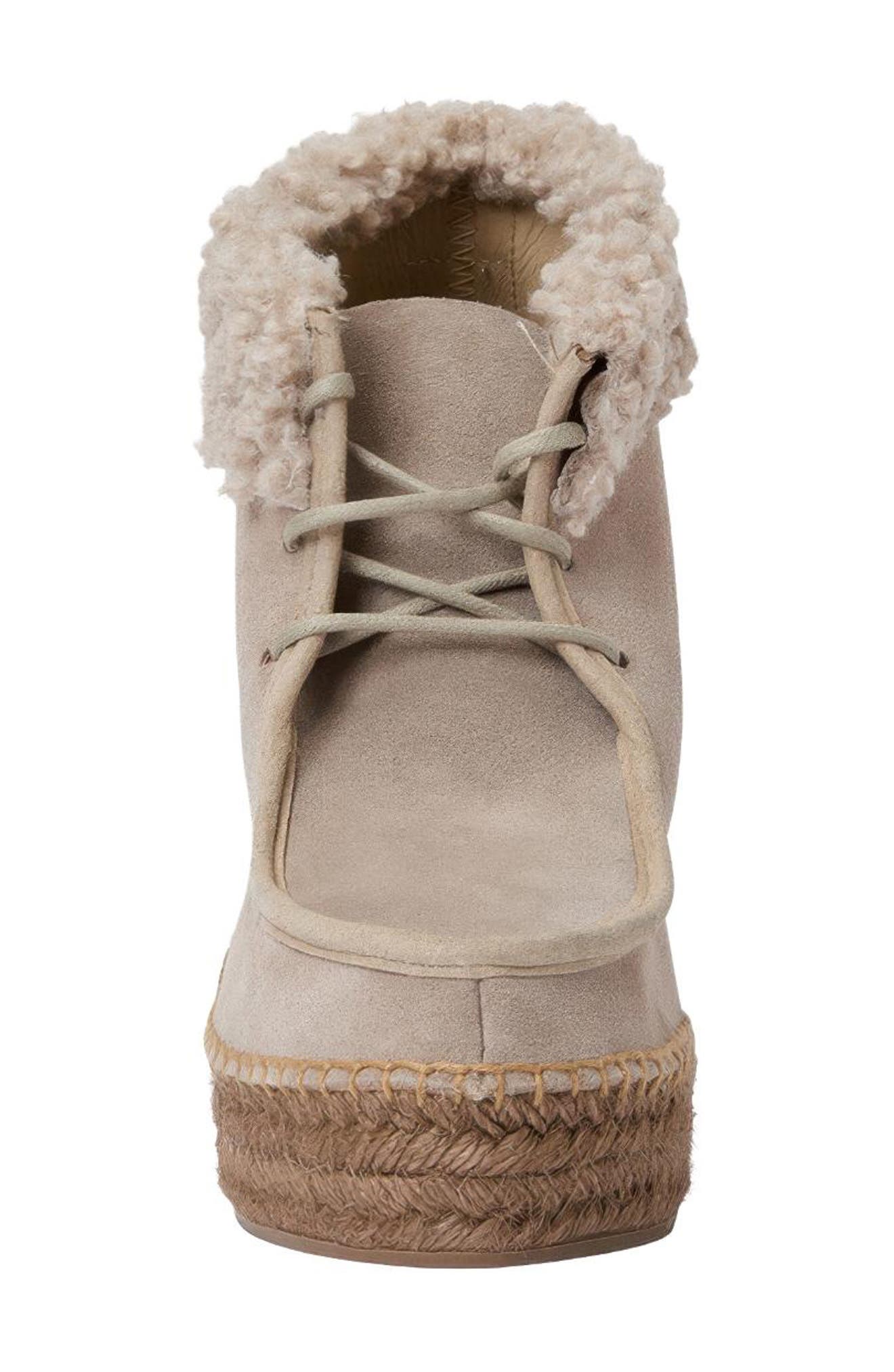 Genuine Shearling & Suede Wedge Bootie, Alternate, color, TAUPE SUEDE