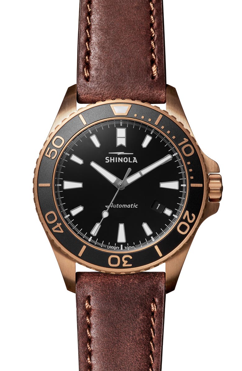 Shinola Monster Automatic Strap Watch, 43mm, Main, color, Teak/ Black/ Bronze