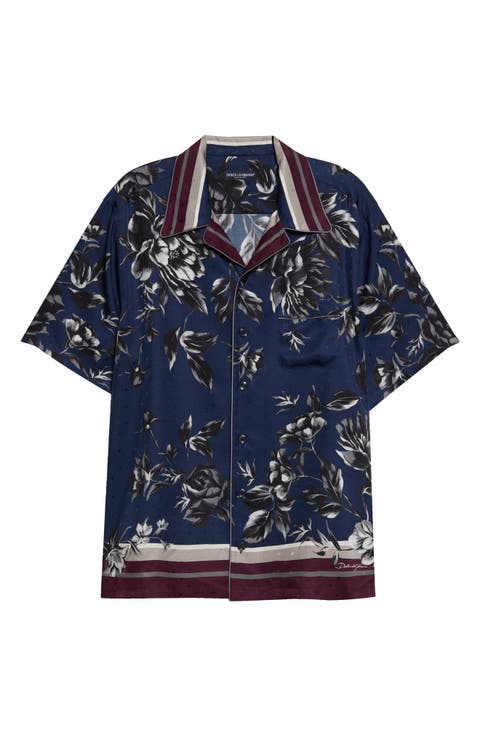 Peony Print Silk Twill Hawaii Shirt