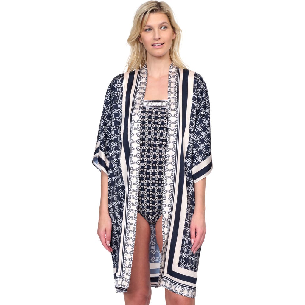 Gottex Golden Chic Flutter Sleeve Robe With Tie In Black Cream