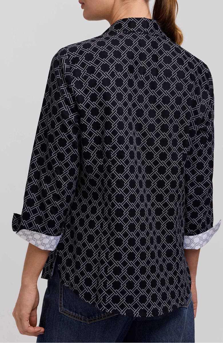 Foxcroft Taylor Geo Print Cotton Button-Up Shirt, Alternate, color, Black/ White