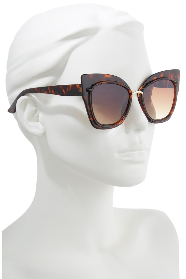 55mm Dual Oversized Cat Eye Sunglasses, Alternate, color, BROWN