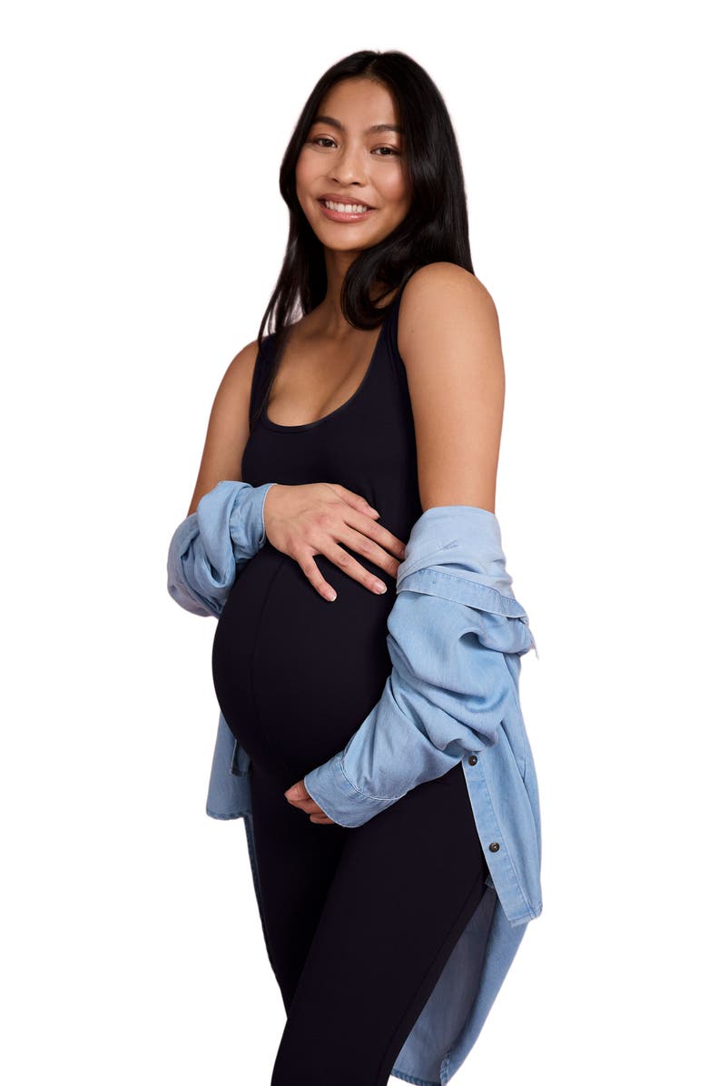 MOTHERHOOD MATERNITY Sleeveless Active Maternity Unitard, Alternate, color, Black