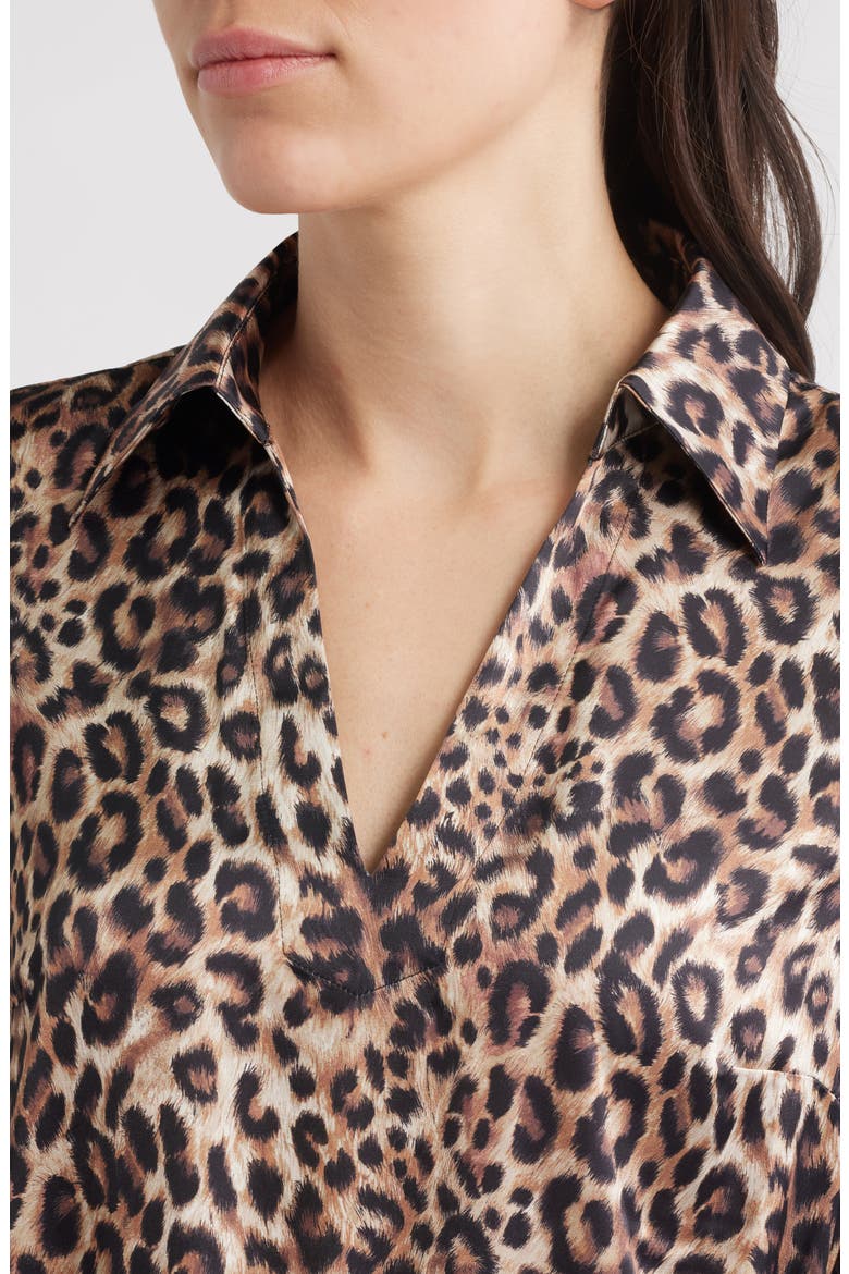 Leopard Print Long Sleeve Midi Shirtdress, Alternate, color, BROWN BLACK