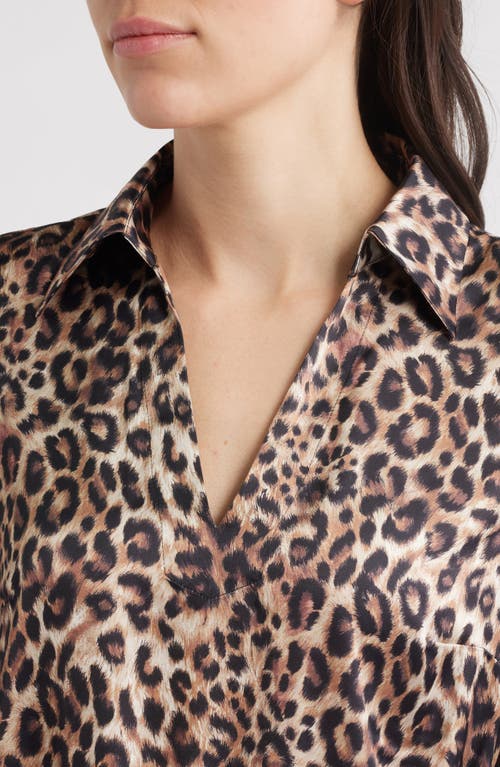 Julia Jordan Leopard Print Long Sleeve Midi Shirtdress In Brown