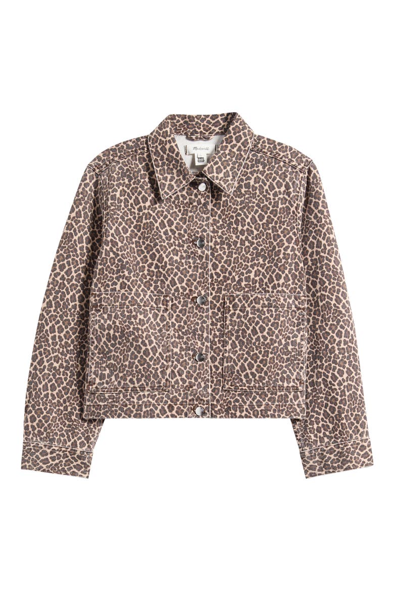 Leopard Print Denim Trapeze Jacket, Alternate, color, DARK MOCHA