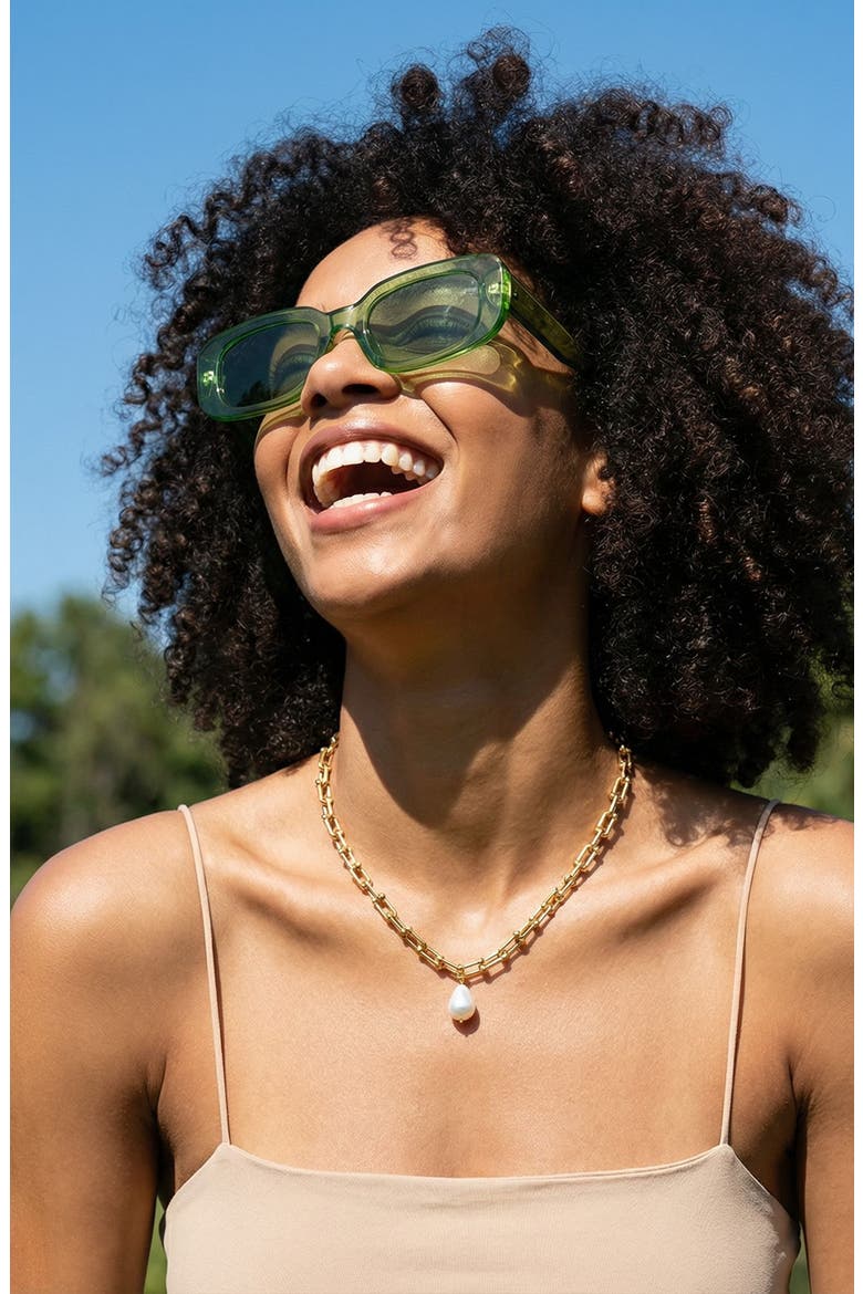 Lea Faux Pearl Paper Clip Chain Necklace, Alternate, color, GOLD