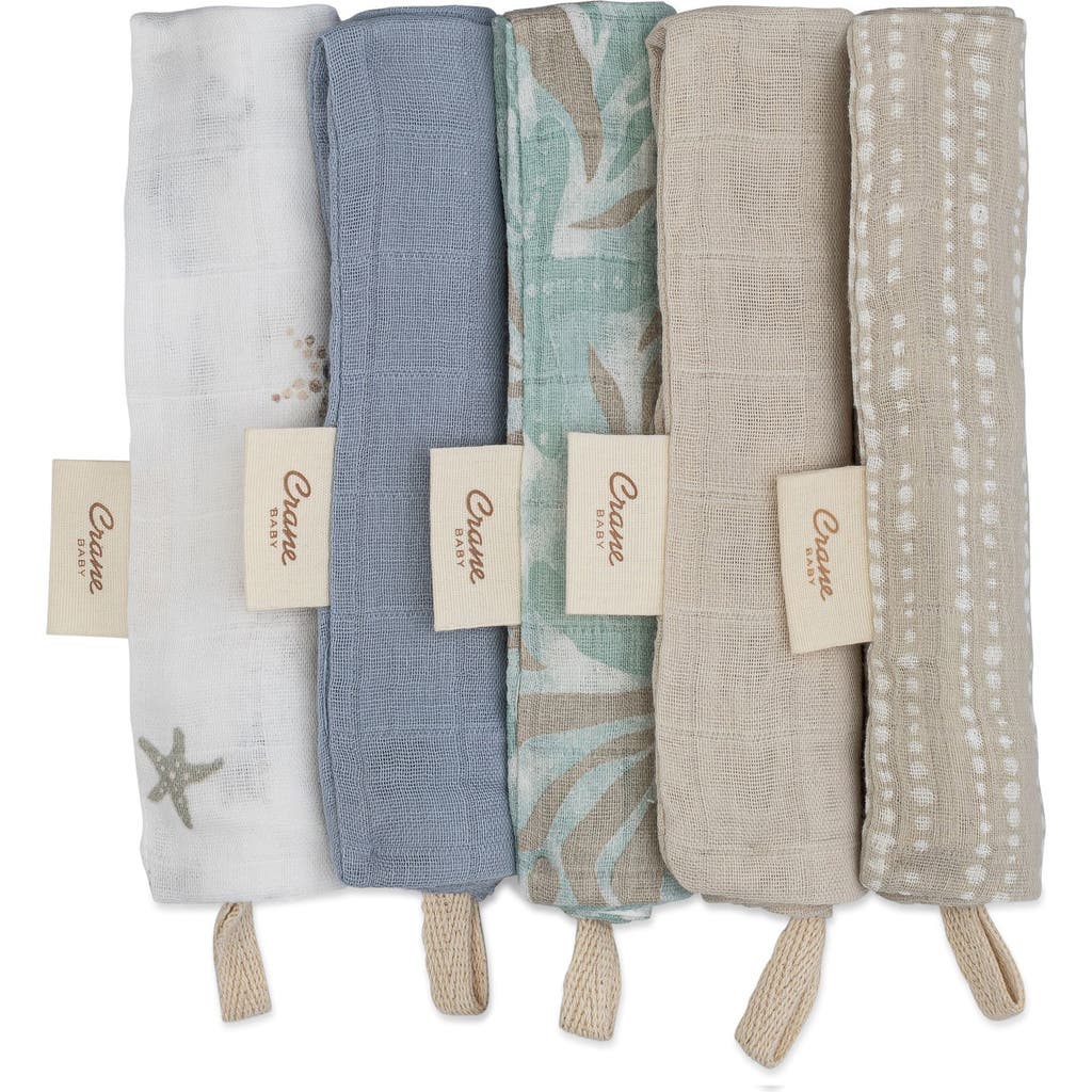 Crane Baby Parker 5-pack Assorted Cotton Muslin Washcloths In Blue