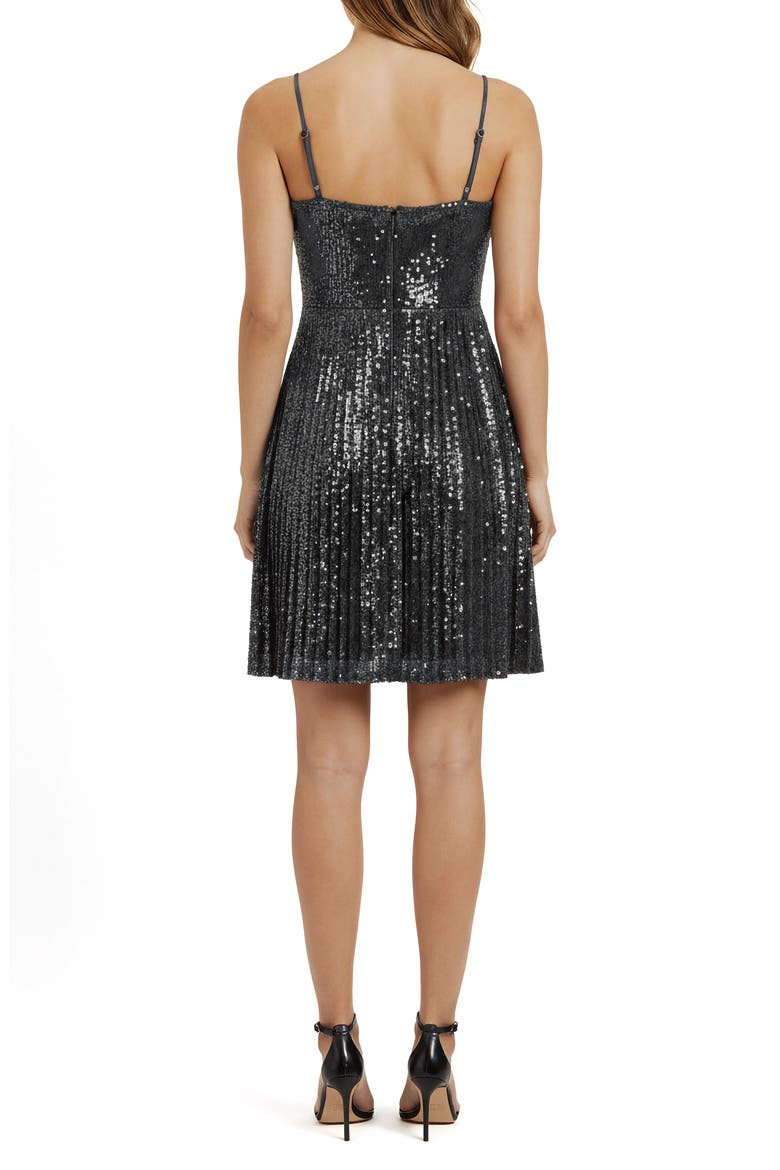 Pleated Sequin Minidress, Alternate, color, SILVER