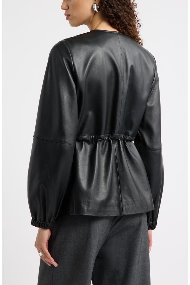 Cinch Waist Leather Jacket, Alternate, color, BLACK