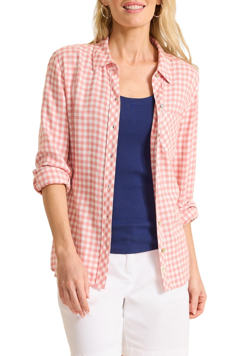Villa Verde Check Shirt, Main, color, CORAL HAZE