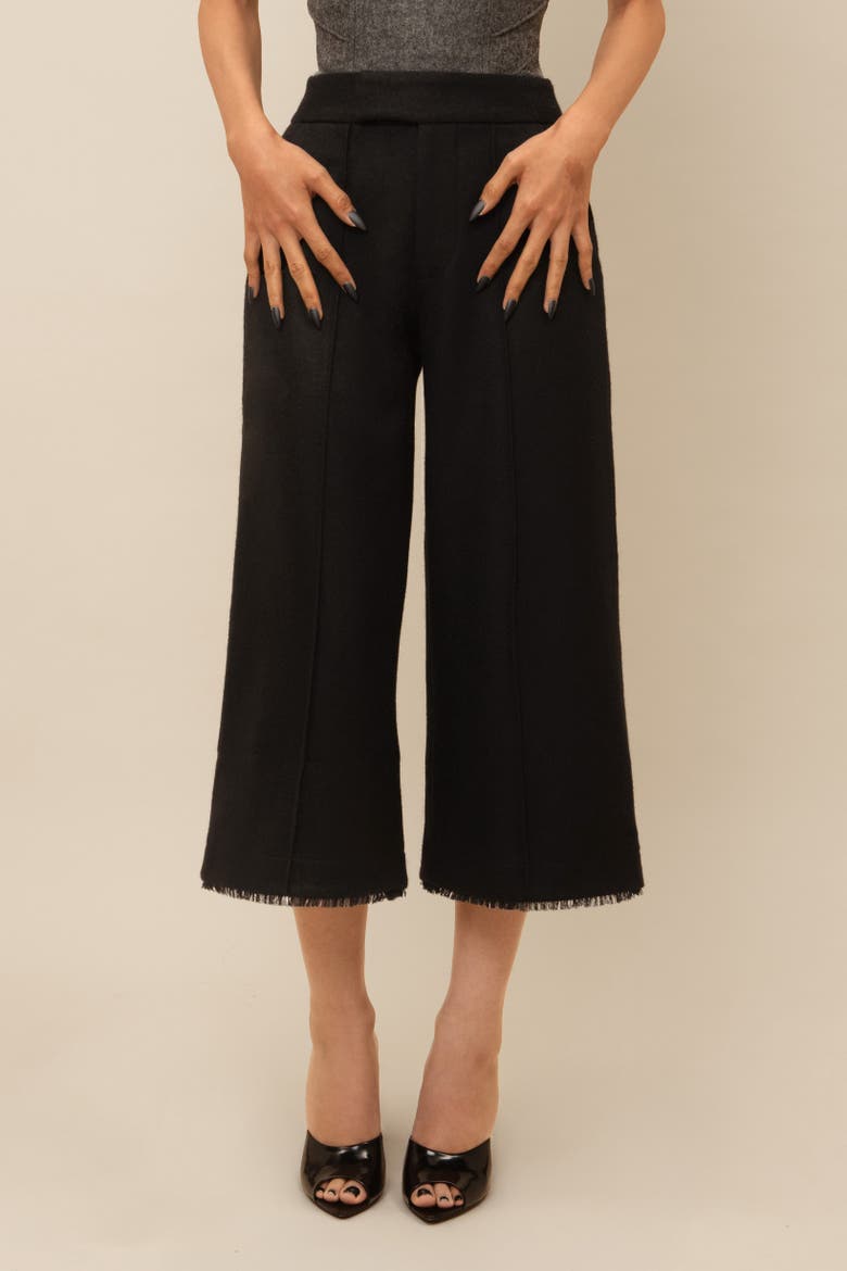 Salem Structured Thick Wool Ruffled-Hem Pant, Alternate, color, Black