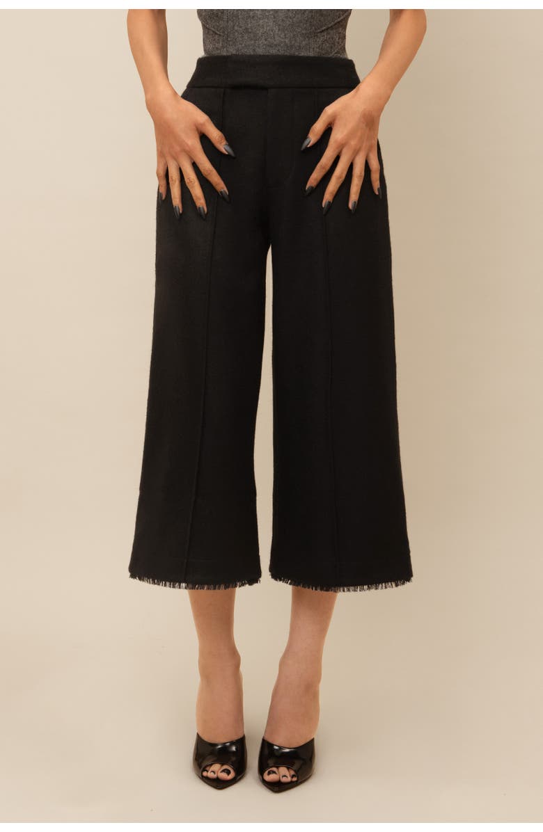 Contessa Mills Salem Structured Thick Wool Ruffled-Hem Pant, Alternate, color, Black