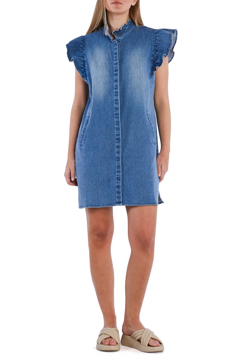 Ruffle Denim Dress, Main, color, VINTAGE DENIM