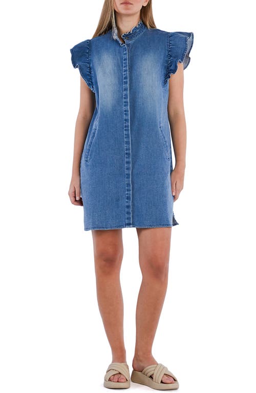 Wash Lab Denim Ruffle Denim Dress In Vintage Denim