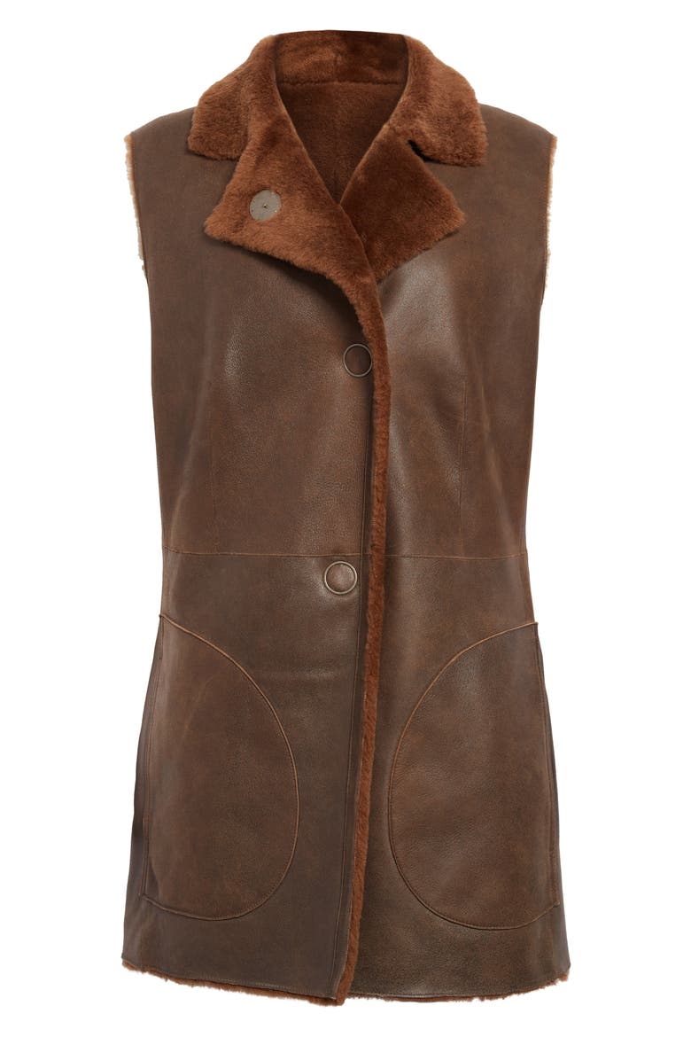 Reversible Lambskin Leather & Genuine Shearling Gilet, Alternate, color, WOOD
