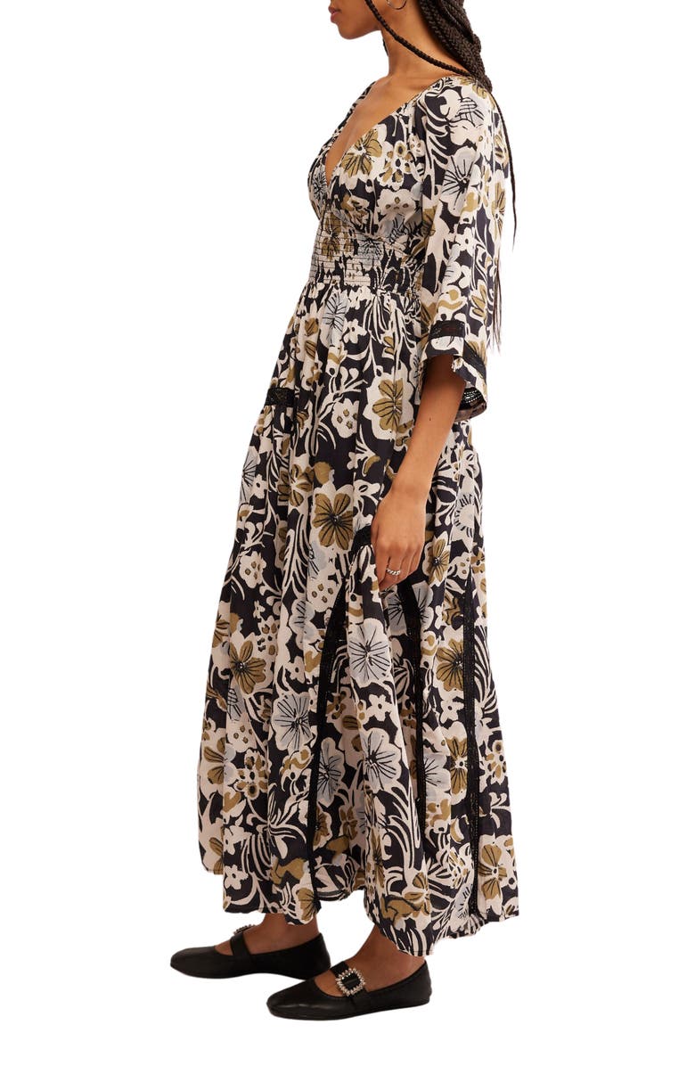 Free People Printed Smocked Waist Maxi Dress, Alternate, color, Black Combo